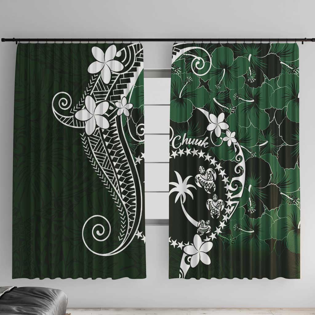 FSM Chuuk Window Curtain Turtle Tropical Flowers Polynesian - Green LT14 With Hooks Green - Polynesian Pride