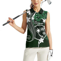 FSM Chuuk Women Sleeveless Polo Shirt Turtle Tropical Flowers Polynesian - Green LT14 - Polynesian Pride