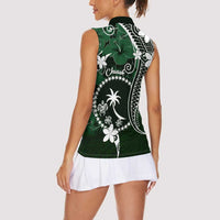 FSM Chuuk Women Sleeveless Polo Shirt Turtle Tropical Flowers Polynesian - Green LT14 - Polynesian Pride