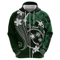 FSM Chuuk Zip Hoodie Turtle Tropical Flowers Polynesian - Green