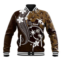 FSM Chuuk Baseball Jacket Turtle Tropical Flowers Polynesian - Brown LT14 Unisex Brown - Polynesian Pride