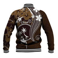 FSM Chuuk Baseball Jacket Turtle Tropical Flowers Polynesian - Brown LT14 - Polynesian Pride