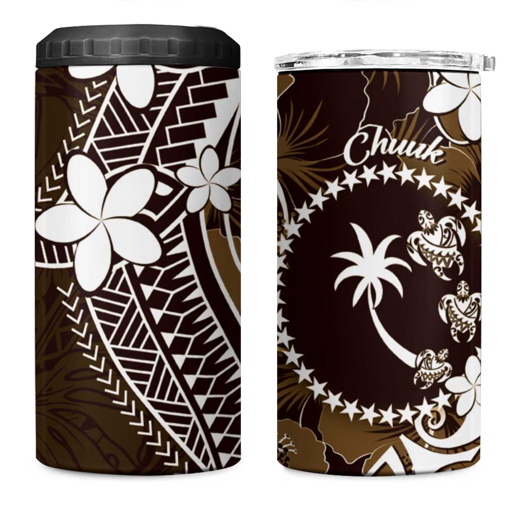 FSM Chuuk 4 in 1 Can Cooler Tumbler Turtle Tropical Flowers Polynesian - Brown LT14 One Size: 16 oz Brown - Polynesian Pride