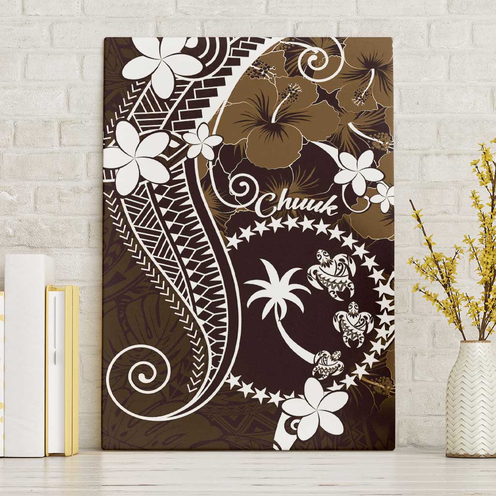 FSM Chuuk Canvas Wall Art Turtle Tropical Flowers Polynesian - Brown LT14 Without Frame Brown - Polynesian Pride
