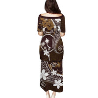 FSM Chuuk Family Matching Puletasi and Hawaiian Shirt Turtle Tropical Flowers Polynesian - Brown