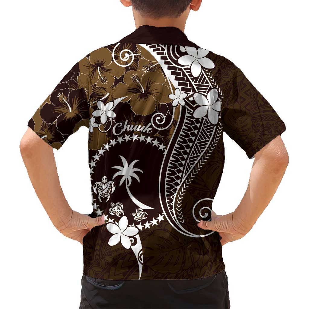 FSM Chuuk Family Matching Summer Maxi Dress and Hawaiian Shirt Turtle Tropical Flowers Polynesian - Brown LT14 - Polynesian Pride