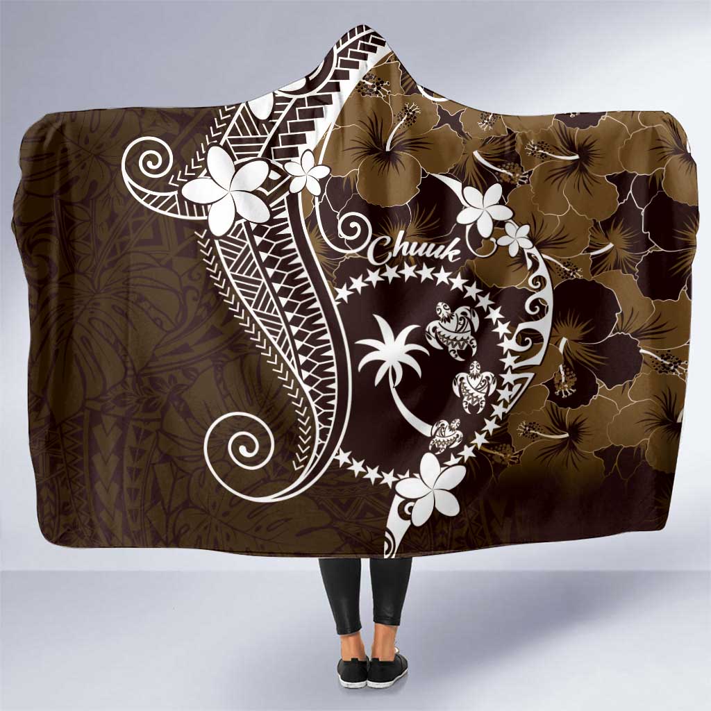 FSM Chuuk Hooded Blanket Turtle Tropical Flowers Polynesian - Brown LT14 One Size Brown - Polynesian Pride