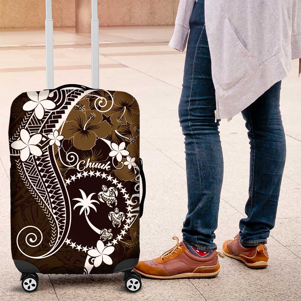 FSM Chuuk Luggage Cover Turtle Tropical Flowers Polynesian - Brown LT14 Brown - Polynesian Pride