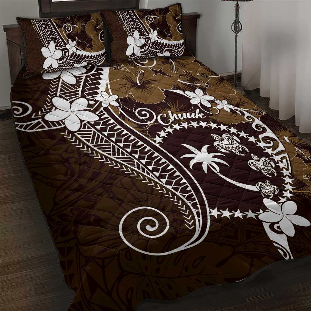 FSM Chuuk Quilt Bed Set Turtle Tropical Flowers Polynesian - Brown LT14 Brown - Polynesian Pride