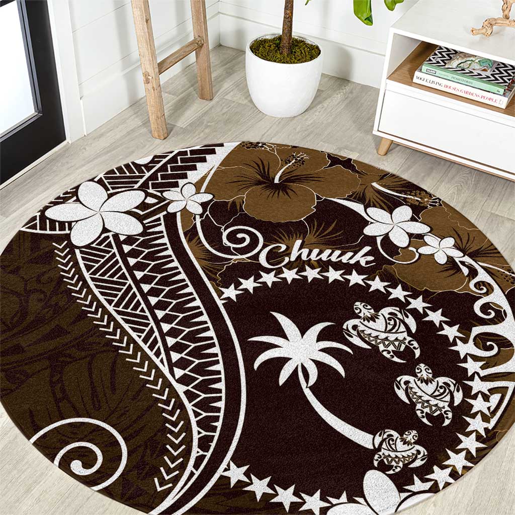 FSM Chuuk Round Carpet Turtle Tropical Flowers Polynesian - Brown LT14 Brown - Polynesian Pride