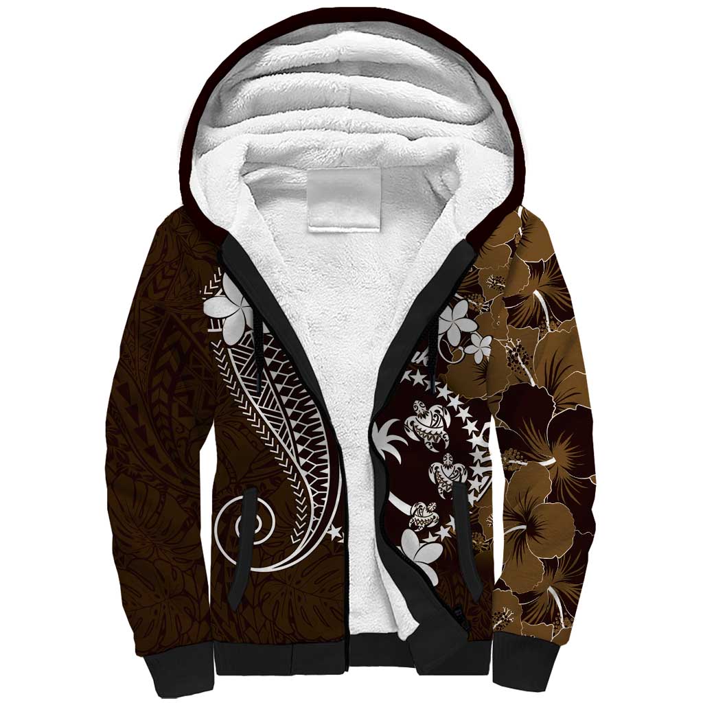 FSM Chuuk Sherpa Hoodie Turtle Tropical Flowers Polynesian - Brown LT14 Unisex Brown - Polynesian Pride