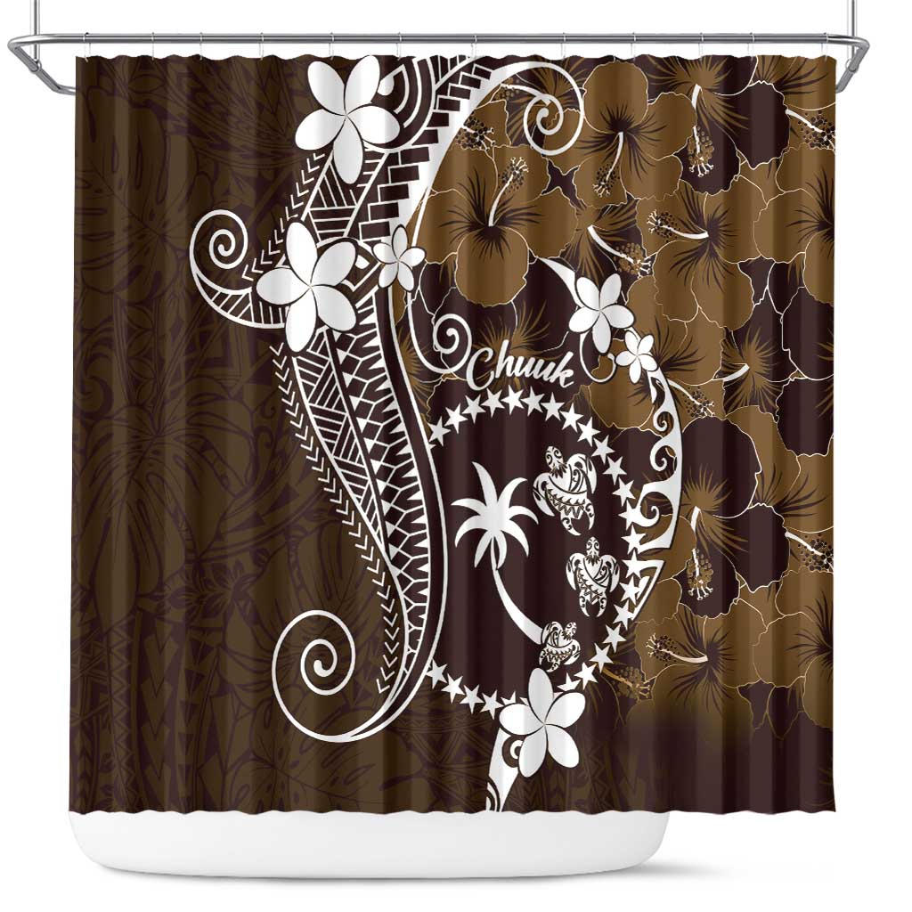 FSM Chuuk Shower Curtain Turtle Tropical Flowers Polynesian - Brown LT14 Brown - Polynesian Pride