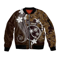 FSM Chuuk Sleeve Zip Bomber Jacket Turtle Tropical Flowers Polynesian - Brown LT14 Unisex Brown - Polynesian Pride