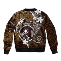 FSM Chuuk Sleeve Zip Bomber Jacket Turtle Tropical Flowers Polynesian - Brown LT14 - Polynesian Pride