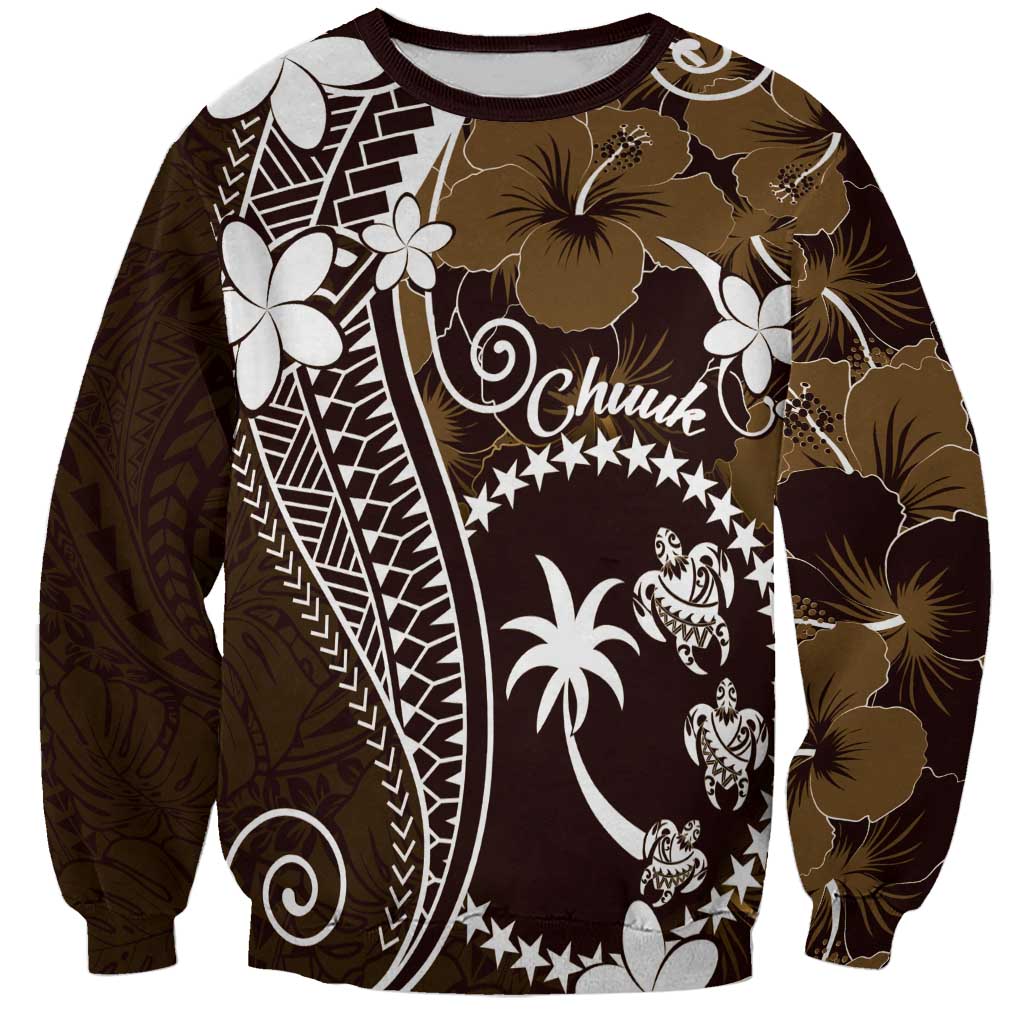 FSM Chuuk Sweatshirt Turtle Tropical Flowers Polynesian - Brown LT14 Unisex Brown - Polynesian Pride