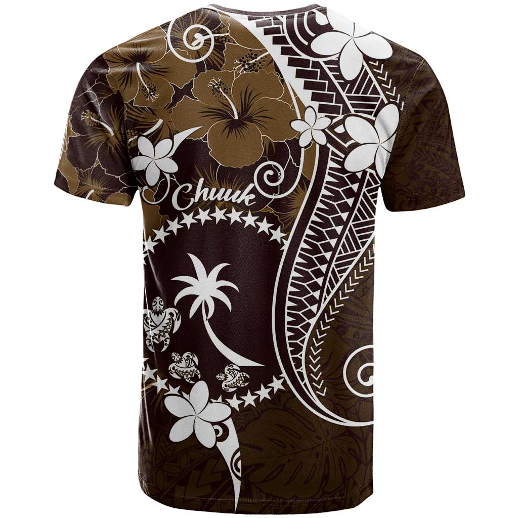 FSM Chuuk T Shirt Turtle Tropical Flowers Polynesian - Brown