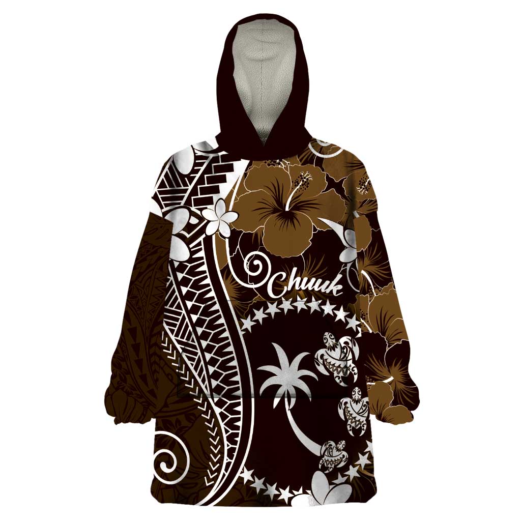 FSM Chuuk Wearable Blanket Hoodie Turtle Tropical Flowers Polynesian - Brown LT14 One Size Brown - Polynesian Pride