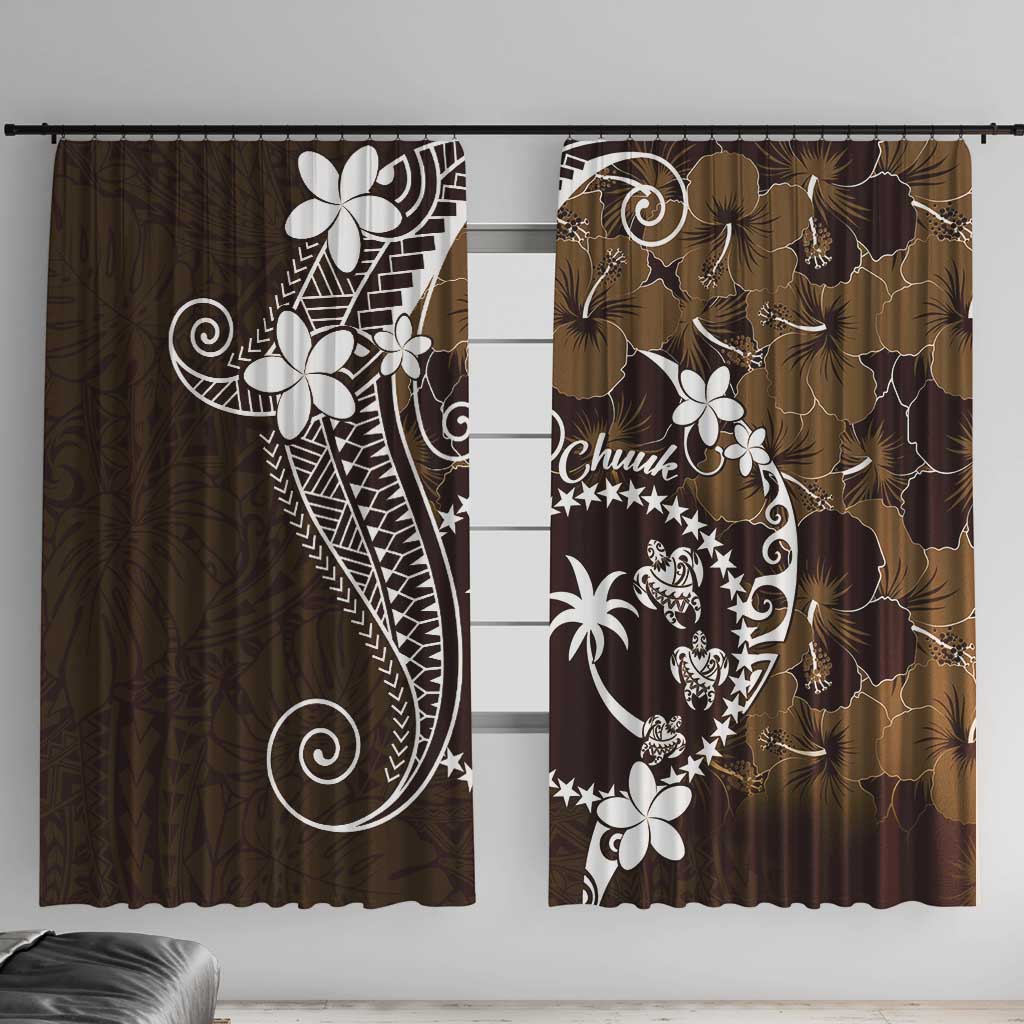 FSM Chuuk Window Curtain Turtle Tropical Flowers Polynesian - Brown LT14 With Hooks Brown - Polynesian Pride