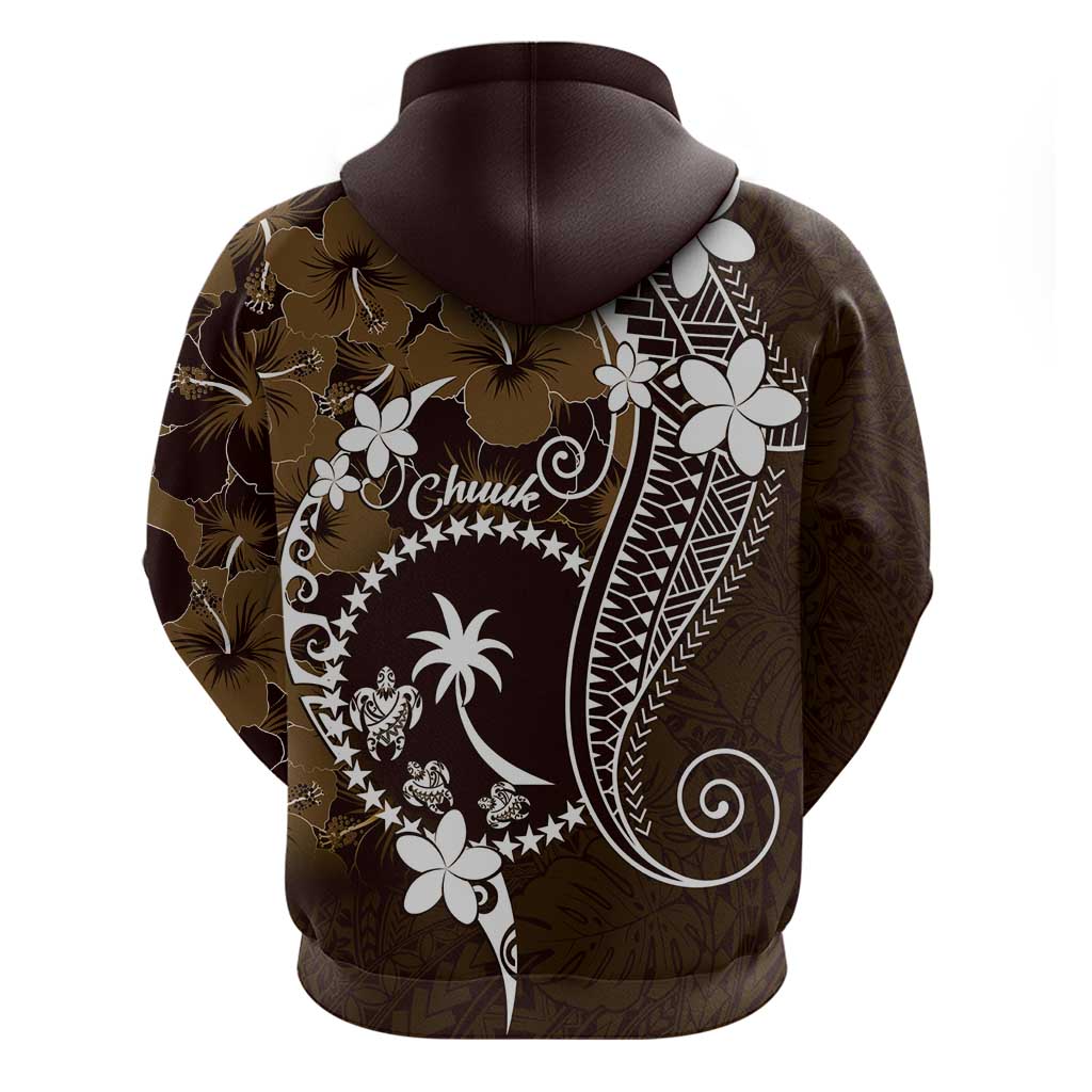 FSM Chuuk Zip Hoodie Turtle Tropical Flowers Polynesian - Brown LT14 - Polynesian Pride