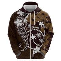 FSM Chuuk Zip Hoodie Turtle Tropical Flowers Polynesian - Brown LT14 - Polynesian Pride