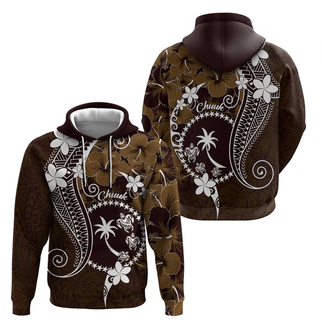 FSM Chuuk Zip Hoodie Turtle Tropical Flowers Polynesian - Brown LT14 - Polynesian Pride