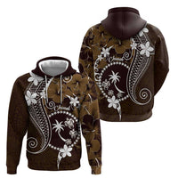 FSM Chuuk Zip Hoodie Turtle Tropical Flowers Polynesian - Brown LT14 - Polynesian Pride