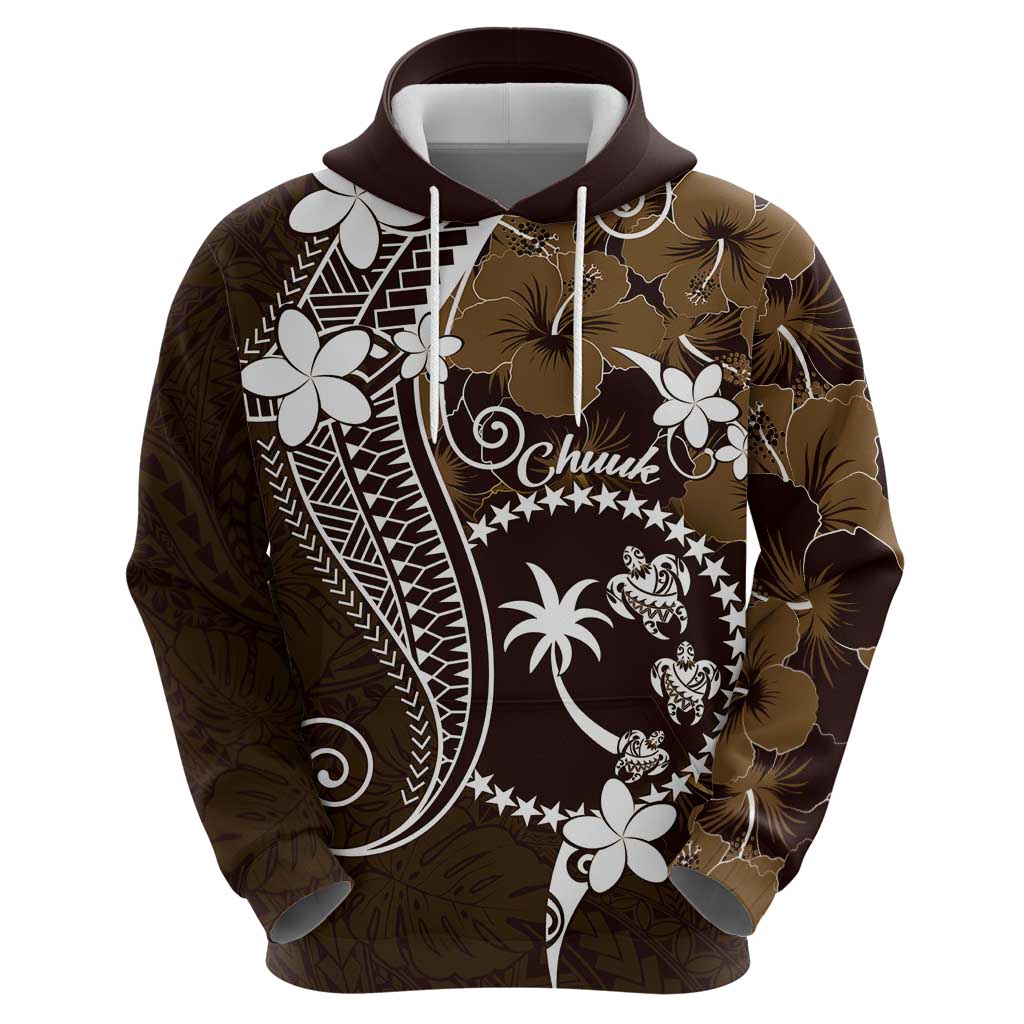 FSM Chuuk Zip Hoodie Turtle Tropical Flowers Polynesian - Brown LT14 - Polynesian Pride