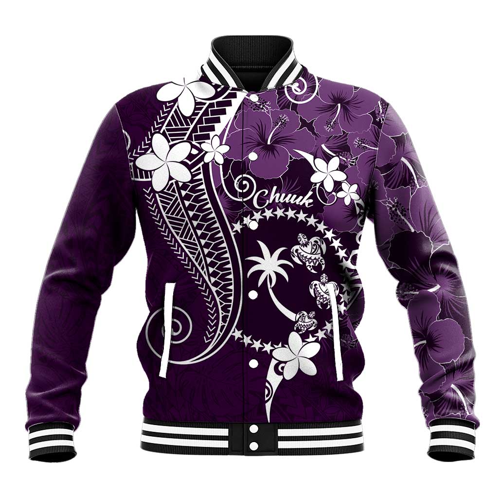 FSM Chuuk Baseball Jacket Turtle Tropical Flowers Polynesian - Purple LT14 Unisex Purple - Polynesian Pride