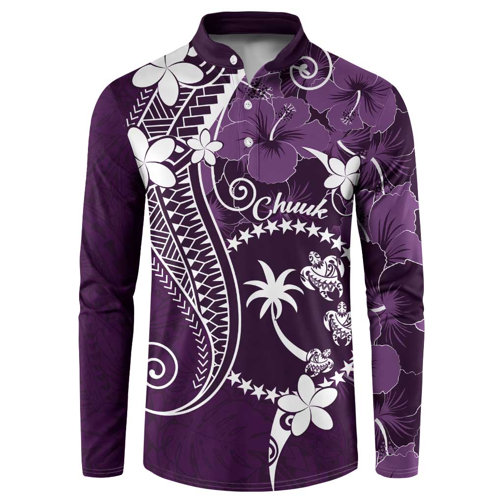 FSM Chuuk Button Sweatshirt Turtle Tropical Flowers Polynesian - Purple LT14 Purple - Polynesian Pride