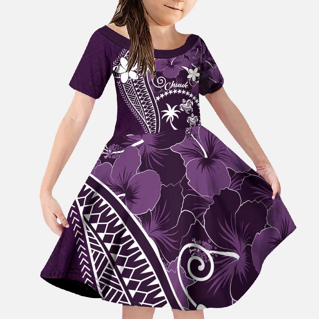 FSM Chuuk Family Matching Mermaid Dress and Hawaiian Shirt Turtle Tropical Flowers Polynesian - Purple LT14 Daughter's Dress Purple - Polynesian Pride