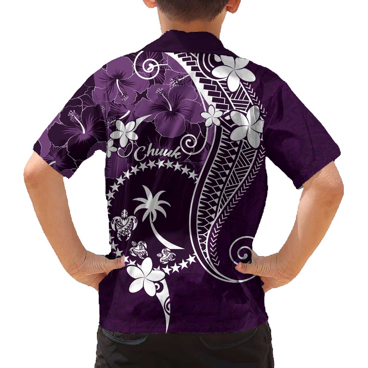 FSM Chuuk Family Matching Off The Shoulder Long Sleeve Dress and Hawaiian Shirt Turtle Tropical Flowers Polynesian - Purple LT14 - Polynesian Pride