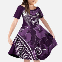 FSM Chuuk Family Matching Summer Maxi Dress and Hawaiian Shirt Turtle Tropical Flowers Polynesian - Purple LT14 Daughter's Dress Purple - Polynesian Pride