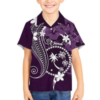 FSM Chuuk Family Matching Summer Maxi Dress and Hawaiian Shirt Turtle Tropical Flowers Polynesian - Purple LT14 Son's Shirt Purple - Polynesian Pride