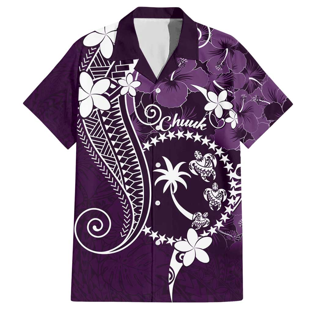 FSM Chuuk Hawaiian Shirt Turtle Tropical Flowers Polynesian - Purple LT14 Purple - Polynesian Pride