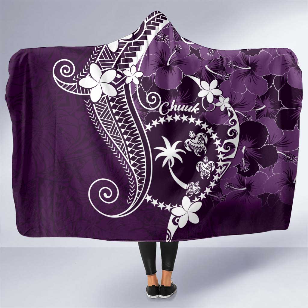 FSM Chuuk Hooded Blanket Turtle Tropical Flowers Polynesian - Purple LT14 One Size Purple - Polynesian Pride