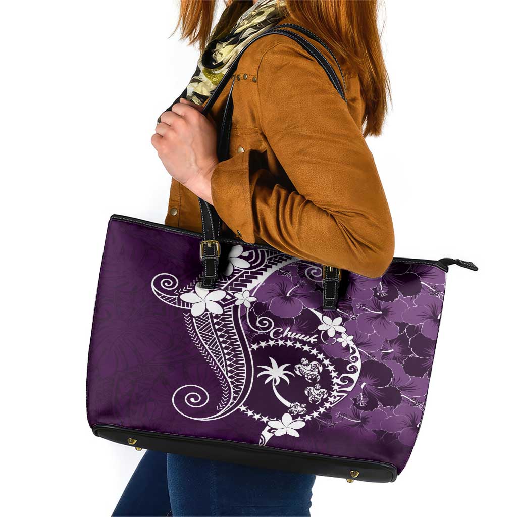 FSM Chuuk Leather Tote Bag Turtle Tropical Flowers Polynesian - Purple LT14 Purple - Polynesian Pride