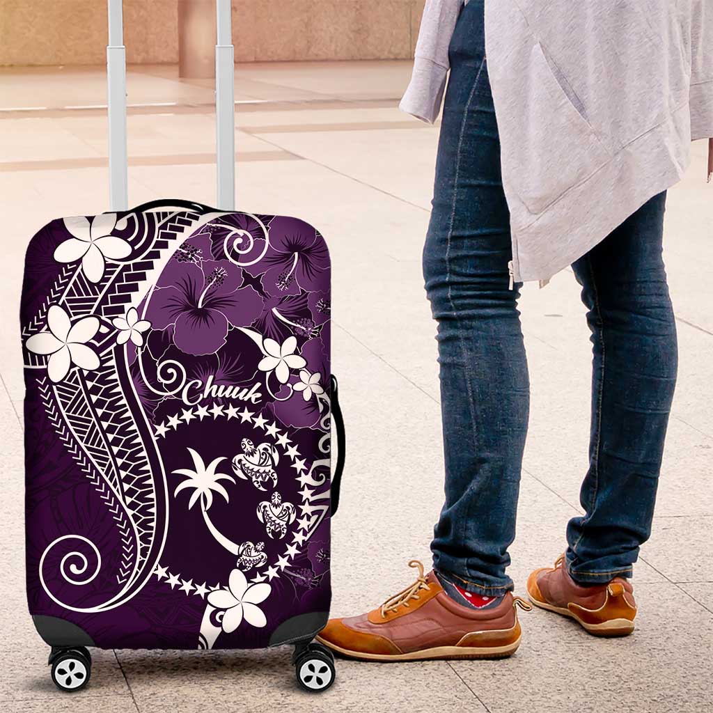 FSM Chuuk Luggage Cover Turtle Tropical Flowers Polynesian - Purple LT14 Purple - Polynesian Pride