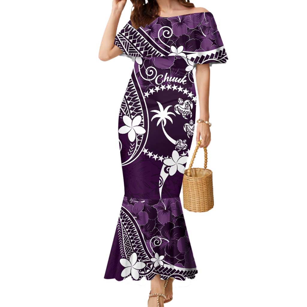 FSM Chuuk Mermaid Dress Turtle Tropical Flowers Polynesian - Purple LT14 Women Purple - Polynesian Pride