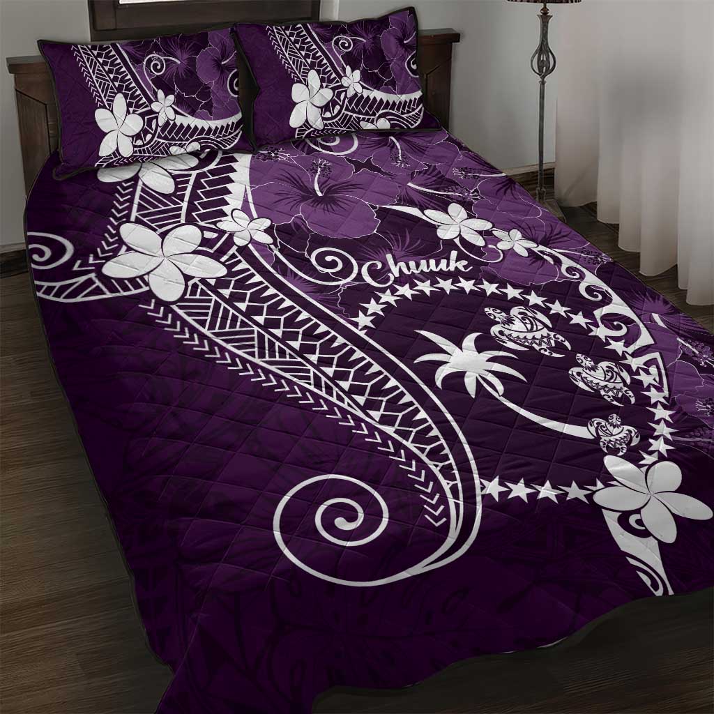 FSM Chuuk Quilt Bed Set Turtle Tropical Flowers Polynesian - Purple LT14 Purple - Polynesian Pride