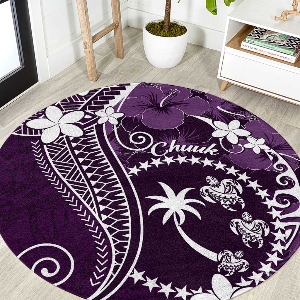 FSM Chuuk Round Carpet Turtle Tropical Flowers Polynesian - Purple LT14 Purple - Polynesian Pride