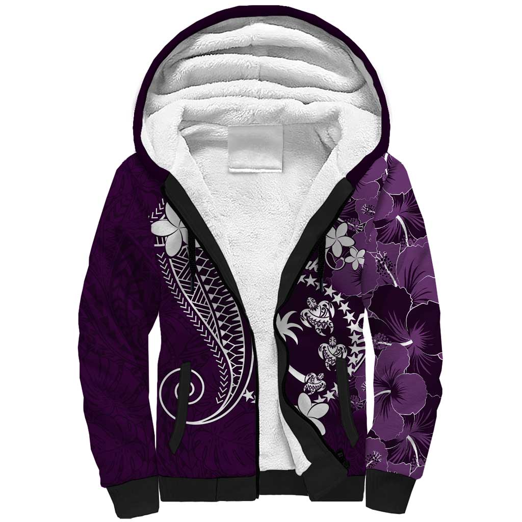 FSM Chuuk Sherpa Hoodie Turtle Tropical Flowers Polynesian - Purple LT14 Unisex Purple - Polynesian Pride