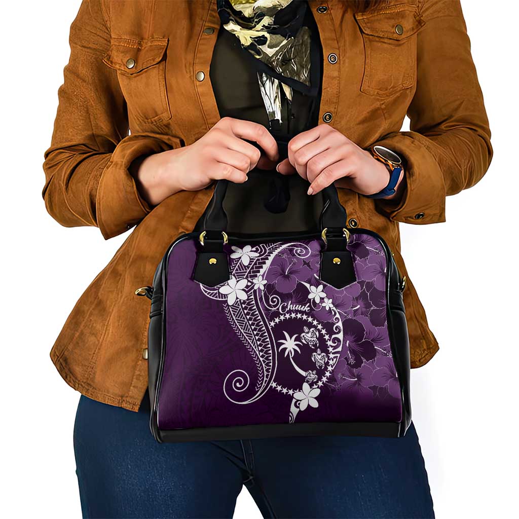 FSM Chuuk Shoulder Handbag Turtle Tropical Flowers Polynesian - Purple