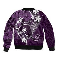FSM Chuuk Sleeve Zip Bomber Jacket Turtle Tropical Flowers Polynesian - Purple LT14 - Polynesian Pride
