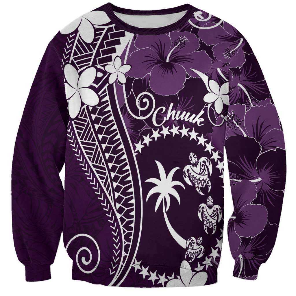 FSM Chuuk Sweatshirt Turtle Tropical Flowers Polynesian - Purple LT14 Unisex Purple - Polynesian Pride