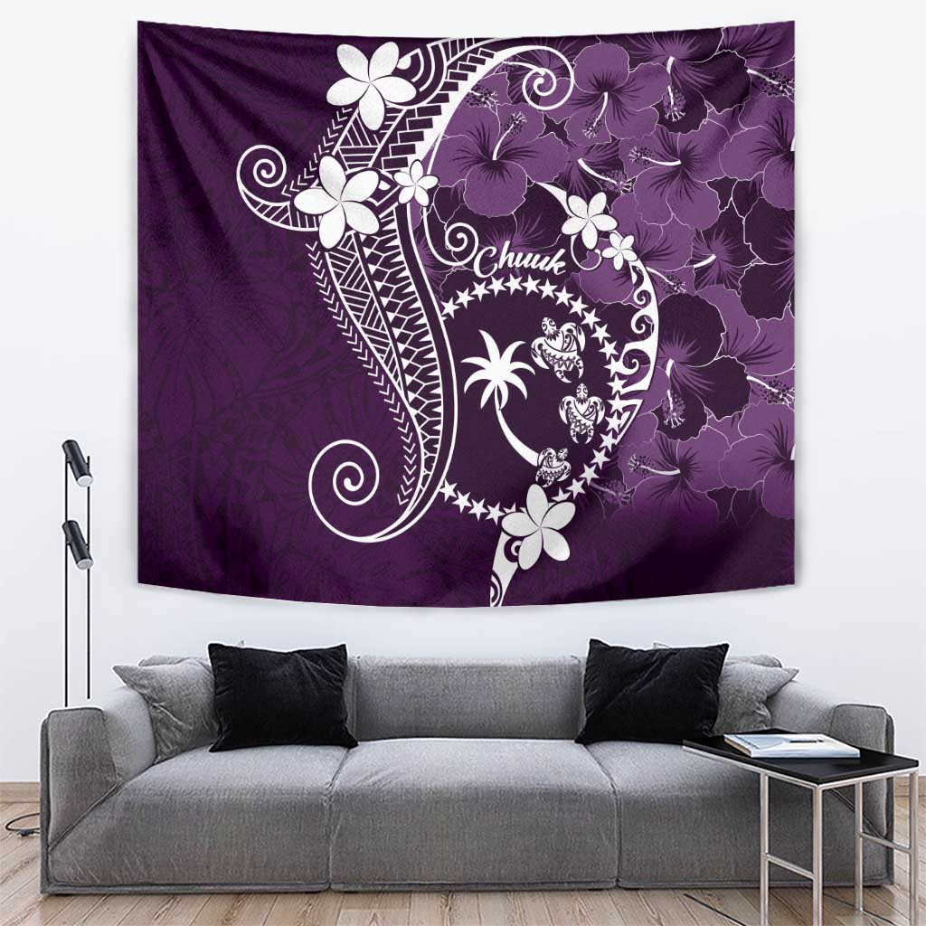 FSM Chuuk Tapestry Turtle Tropical Flowers Polynesian - Purple LT14 Purple - Polynesian Pride
