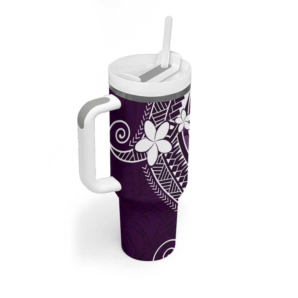 FSM Chuuk Tumbler With Handle Turtle Tropical Flowers Polynesian - Purple