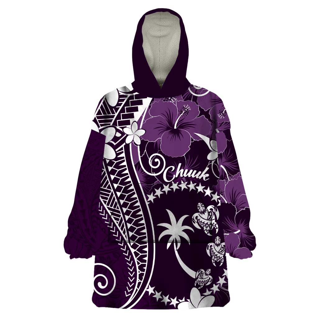 FSM Chuuk Wearable Blanket Hoodie Turtle Tropical Flowers Polynesian - Purple LT14 One Size Purple - Polynesian Pride