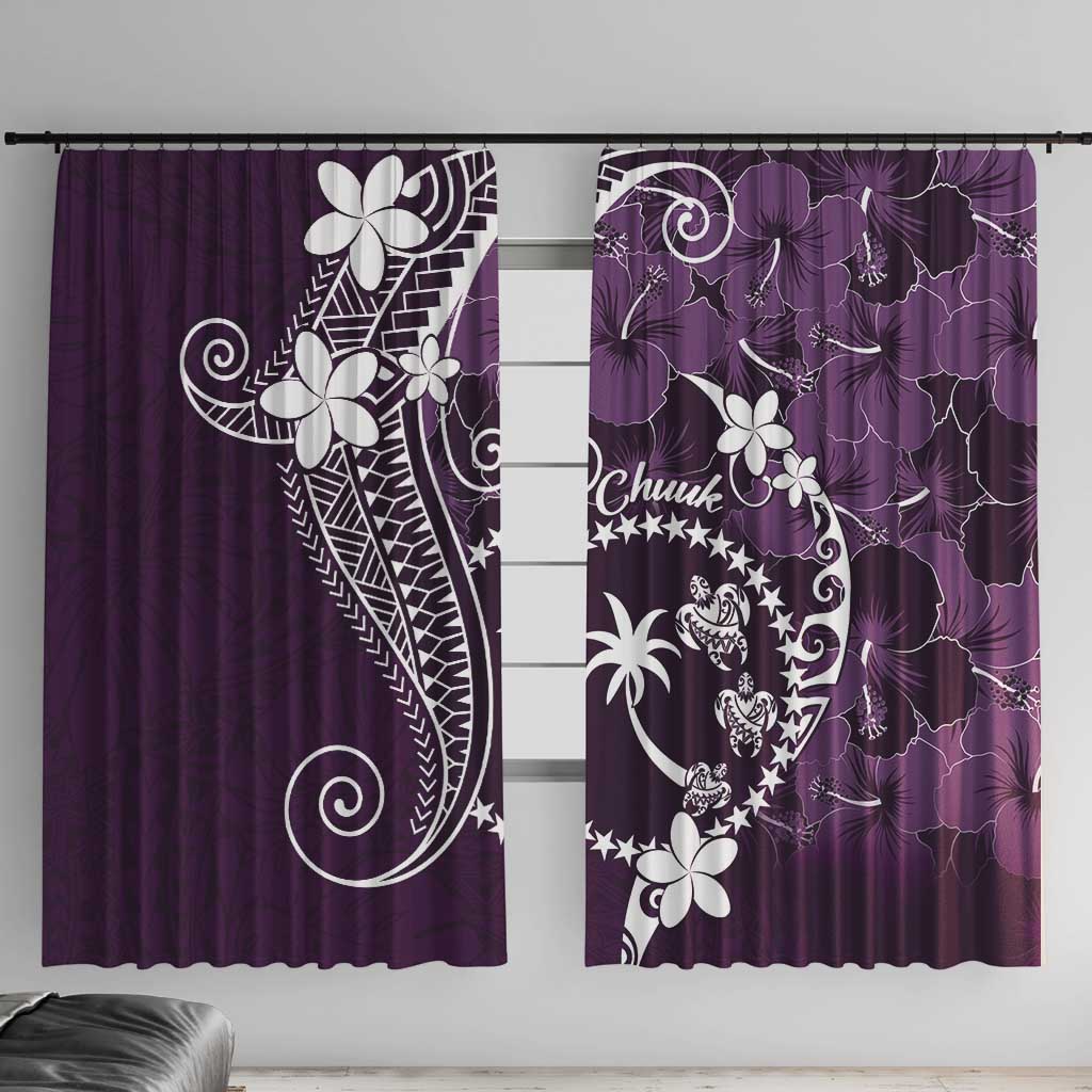 FSM Chuuk Window Curtain Turtle Tropical Flowers Polynesian - Purple LT14 With Hooks Purple - Polynesian Pride