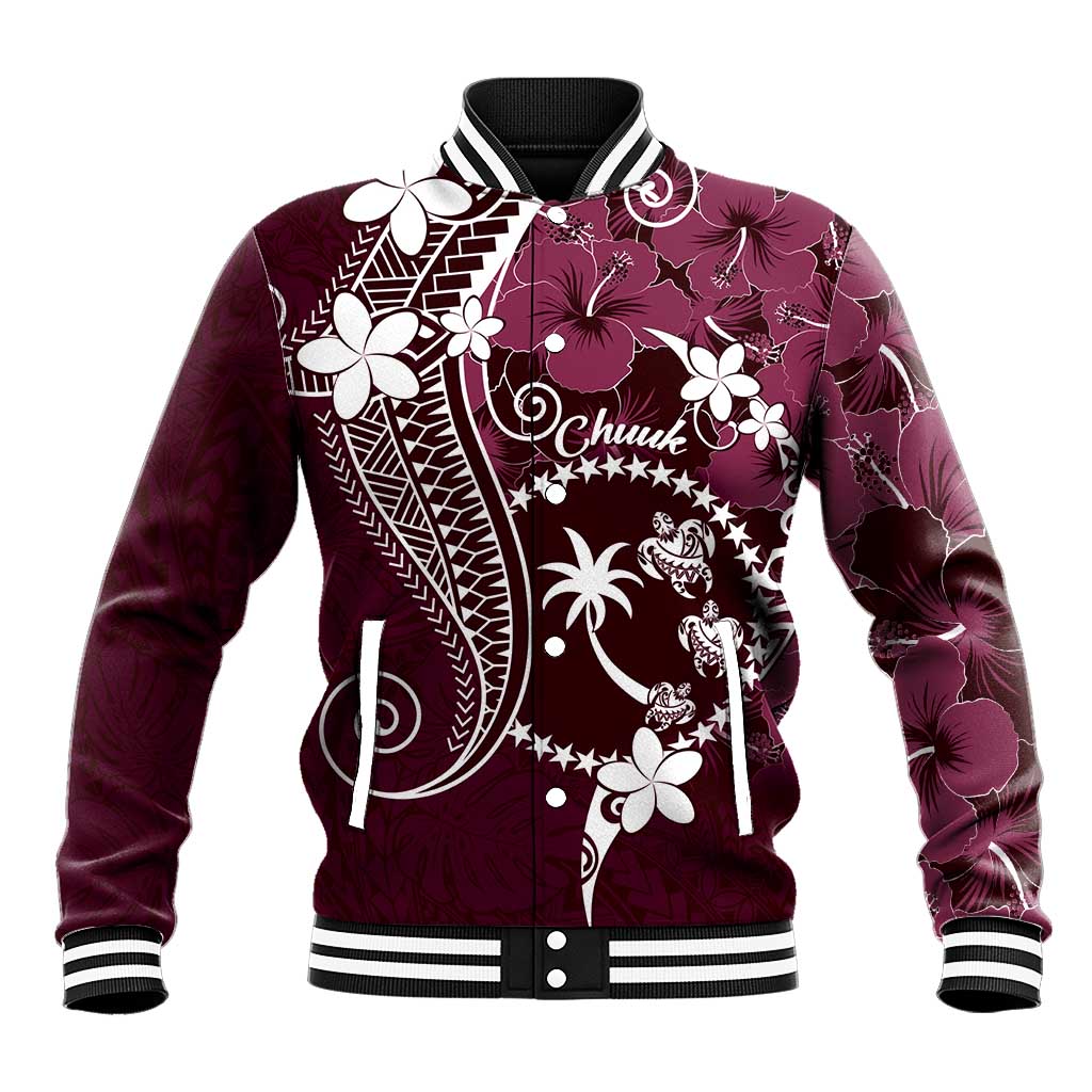 FSM Chuuk Baseball Jacket Turtle Tropical Flowers Polynesian - Pink LT14 Unisex Pink - Polynesian Pride
