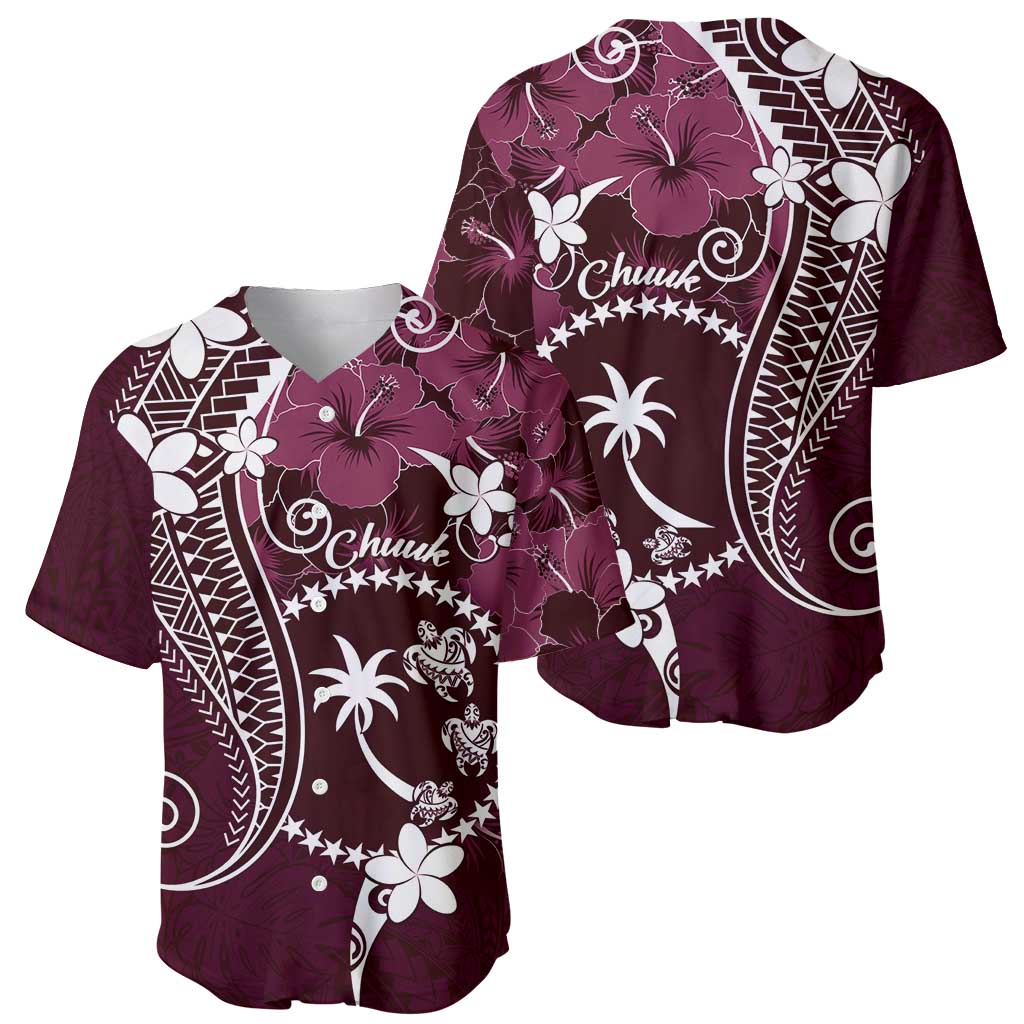 FSM Chuuk Baseball Jersey Turtle Tropical Flowers Polynesian - Pink